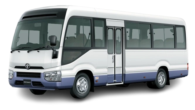 Toyota Coaster 16-seater for Umrah group travel in Saudi Arabia